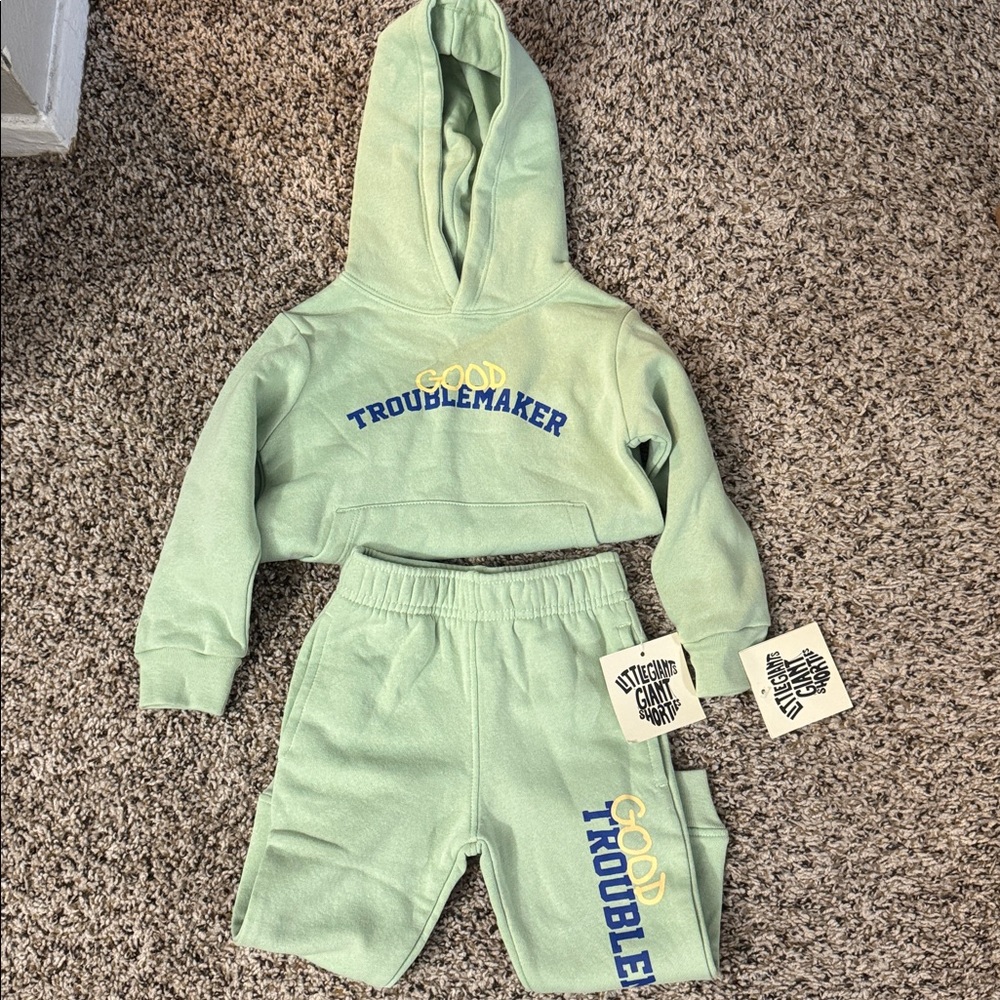 Kids 'Good Troublemaker' Light Green Joggers